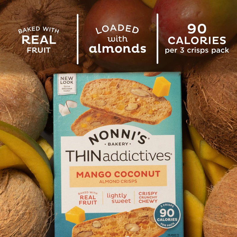 Nonni's THINaddictives Almond Thin Cookies - Mango & Coconut Biscotti Italian Cookie Thins - Sweet Crunchy & Chewy Almond Cookies - Biscotti Individually Wrapped Cookies - Kosher Coffee Cookies 4.4 oz - Image 5